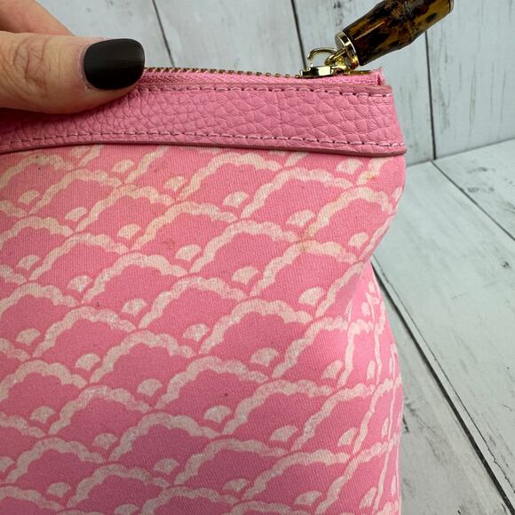 J. McLaughlin Pink Initial "H" Makeup Bag Gold Leather Zipper - Picture 9 of 14